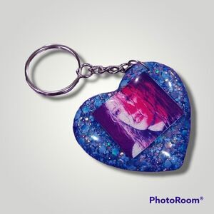 Mothica Blue Glitter Heart Keychain